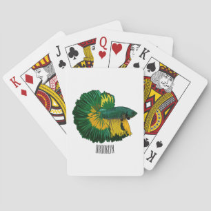 Siamese gevechtsvis cartoon illustratie pokerkaarten