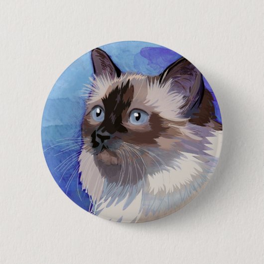 Siamese Himalayan Cat met lange haren Ronde Button 5,7 Cm (Voorkant)