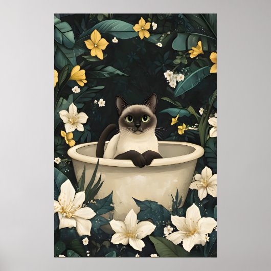 Siamese In Bathtub Poster, Funny Cat Poster (Devant)
