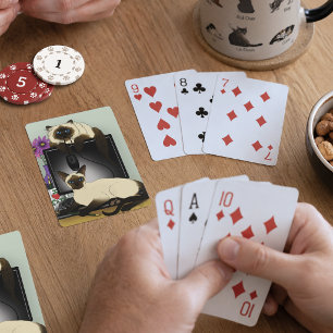 Siamese Kantoor Bureaustoel Katten Grappige Schelm Pokerkaarten