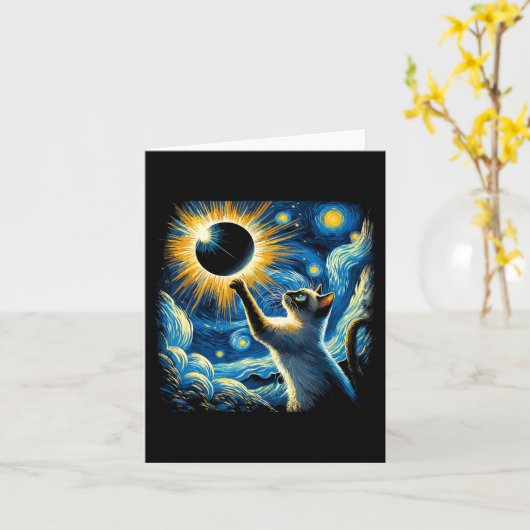 Siamese kat 2024 Van Gogh Sterrennacht Siamese kat Kaart (Gele Bloem)