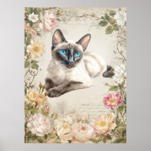 Siamese Kat Aquarel Vintage Print