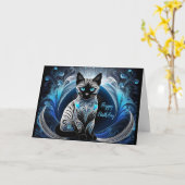 Siamese kat, Blauw en wit abstract Verjaardag Kaart (Gele Bloem)