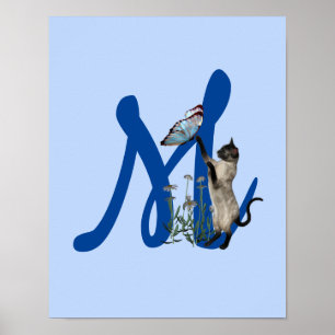 Siamese kat Butterfly Monogram Initiaal M Poster