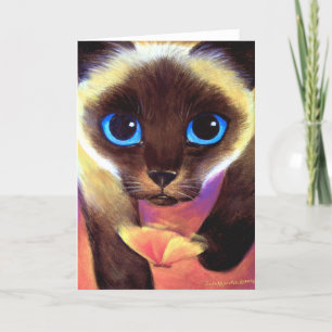 Siamese kat Butterfly Whimsical Painting Art Kaart