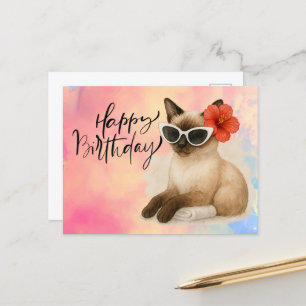 Siamese Kat Draagt Zonnebril Gelukkige Verjaardag  Briefkaart