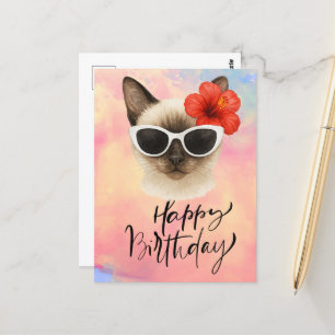 Siamese Kat Draagt Zonnebril Gelukkige Verjaardag Briefkaart