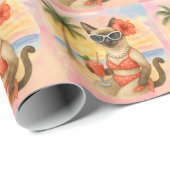 Siamese kat draagt zonnebril op het strand cadeaupapier (Rol Hoek)