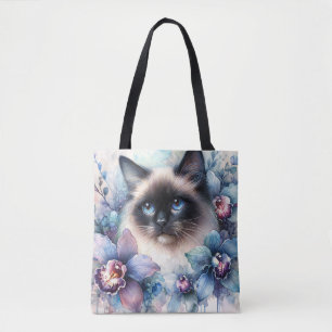 Siamese Kat en Orchideeën Waterverf Draagtas