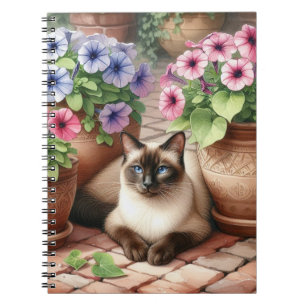 Siamese kat en Petunia bloemen Notitieboek