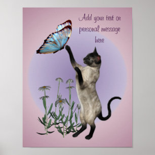 Siamese kat en vlinder op maat poster