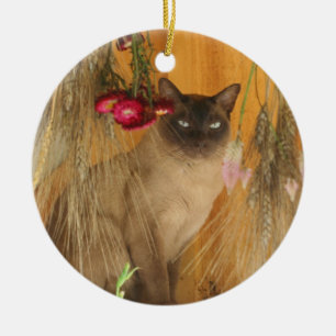 Siamese kat gedroogd bloemen dierlijk siermiddel keramisch ornament