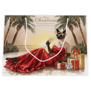 Siamese Kat Glam Kerstmis  Champagne drinkend  Groot Cadeauzakje