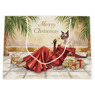 Siamese Kat Glam Kerstmis  Champagne drinkend  Groot Cadeauzakje