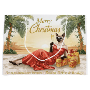 Siamese Kat Glam Kerstmis  Champagne drinkend  Groot Cadeauzakje