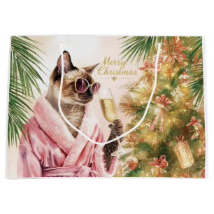Siamese Kat Glam Kerstmis  Champagne drinkend  Groot Cadeauzakje