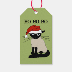 Siamese Kat Grappig Santa Kat Aangepaste Kerstmis Cadeaulabel