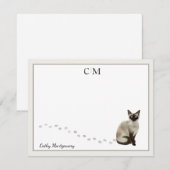 Siamese Kat Gray Border Monogram Naam Notitiekaartje (Voorkant / Achterkant)