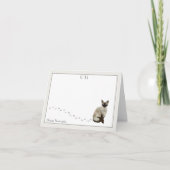 Siamese kat grijs rand monogram naam gevouwen bedankkaart (Voorkant)
