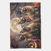 Siamese kat Halloween Spooky Theedoek (Verticaal)