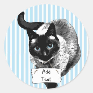 Siamese Kat Holding Leeg teken U voegt Tekst toe Ronde Sticker