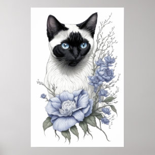 Siamese kat illustratie poster