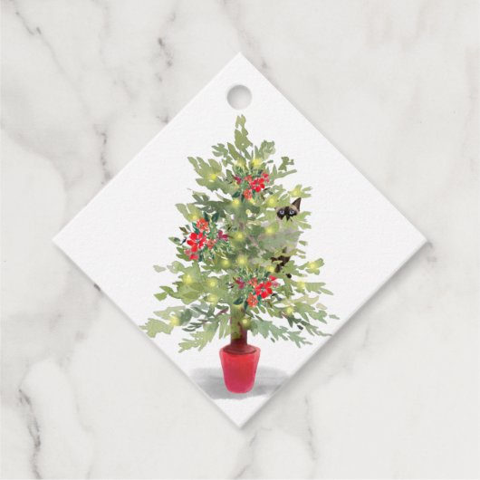 Siamese kat in een kerstboom cadeau Labels (Voorkant)