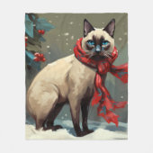 Siamese Kat in Sneeuw Kerstmis Fleece Deken (Voorkant)
