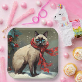 Siamese Kat in Sneeuw Kerstmis Papieren Bordje (Feest)