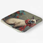 Siamese Kat in Sneeuw Kerstmis Papieren Bordje (Gebogen)