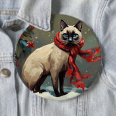 Siamese Kat in Sneeuw Kerstmis Ronde Button 6,0 Cm (In situ)