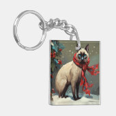 Siamese Kat in Sneeuw Kerstmis Sleutelhanger (Voorkant Links)