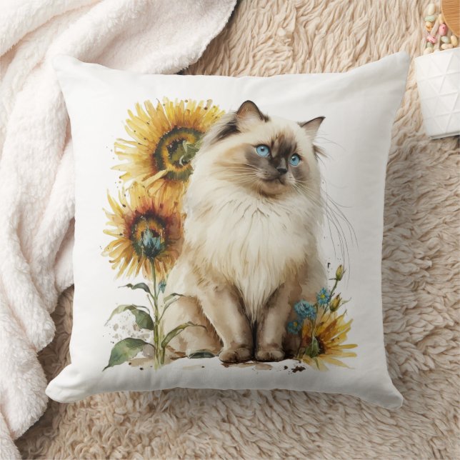 Siamese kat in zonnebloemen kussen (Deken)