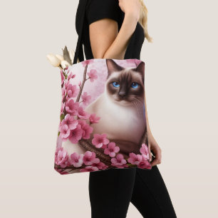 Siamese Kat Japanse Kersenbloesem Bloem Roze Draagtas