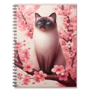 Siamese Kat Japanse Kersenbloesem Bloem Roze Notitieboek