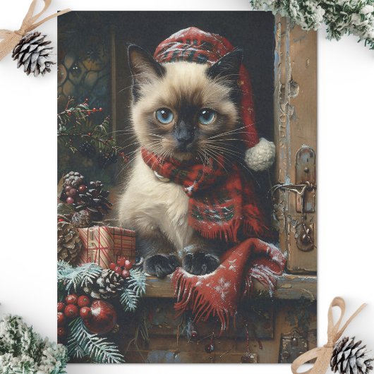 Siamese Kat Kerst  Decoupage Tissuepapier