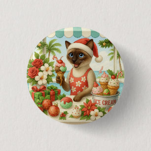 Siamese Kat Kerst thema voor Kat Liefhebber Feest Ronde Button 3,2 Cm