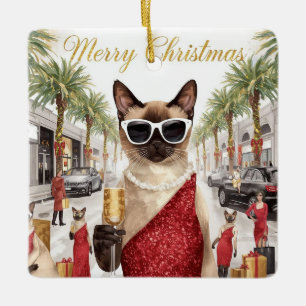 Siamese Kat Kerstgroet uit Californië Keramisch Ornament