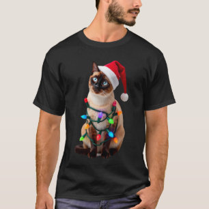 Siamese Kat Kerstlichten Kerstmis Kat Liefhebber T T-shirt