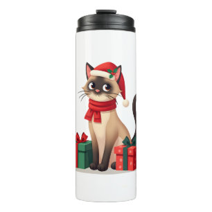Siamese Kat Kerstmis Vakantie Kerstman Siamese Kat Thermosbeker
