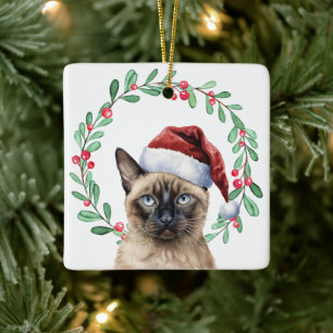 Siamese Kat Kerstthema Keramisch Ornament