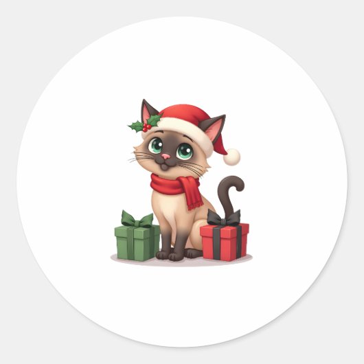 Siamese Kat Kerstvakantie Santa Siamese Kat Kerstm Ronde Sticker (Voorkant)