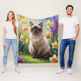 Siamese kat lente bloemen schilderen fleece deken