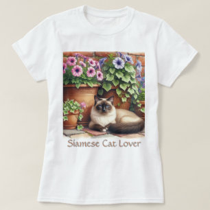 Siamese Kat Liefhebber / Roze Petunia Bloemen T-shirt