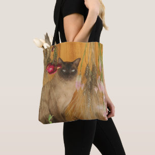 Siamese kat met bloemen draagtas