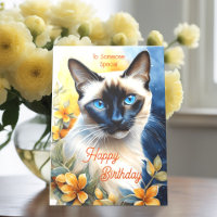 Siamese Kat met Gele Oranje Bloemen Verjaardag