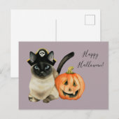 Siamese kat met PiratenPet | Happy Halloween Briefkaart (Voorkant / Achterkant)
