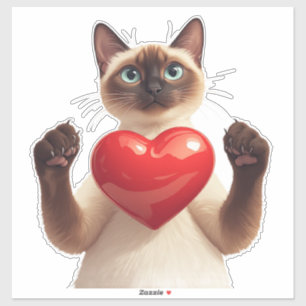 Siamese Kat Met Rode Hart En Liefdevolle Blik 🐾 Sticker