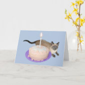 Siamese kat met verjaardagstaart kaart (Gele Bloem)