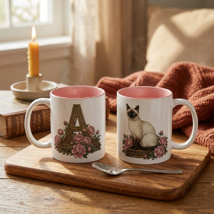 Siamese Kat Monogrammokkop Tweekleurige Koffiemok